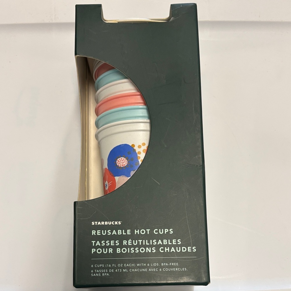 NEW 6 Cups Reusable Starbucks Reusable Hot Cups - White, Blue, Red, Teal, Gold
